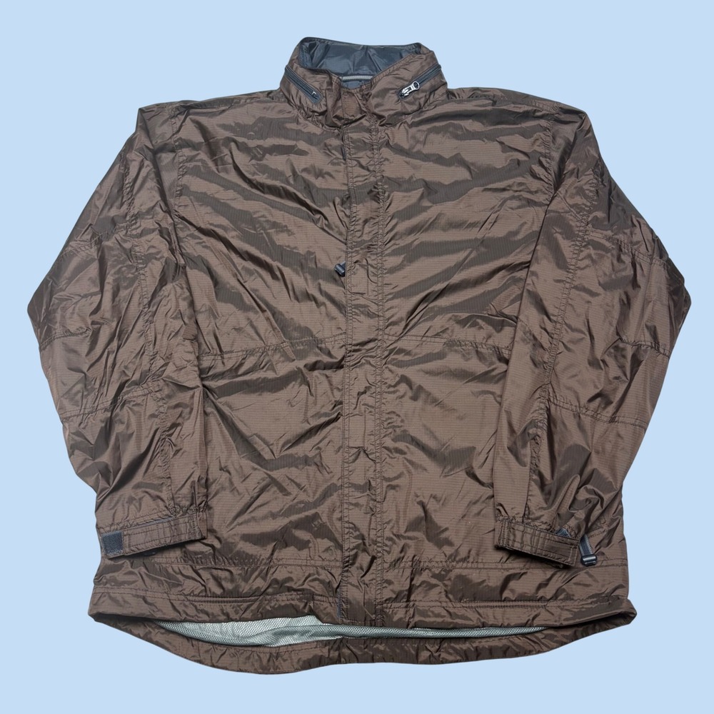 Gap Mens XL Brown Ripstop Nylon Windbreaker Jacket Full Zip Hooded 1667